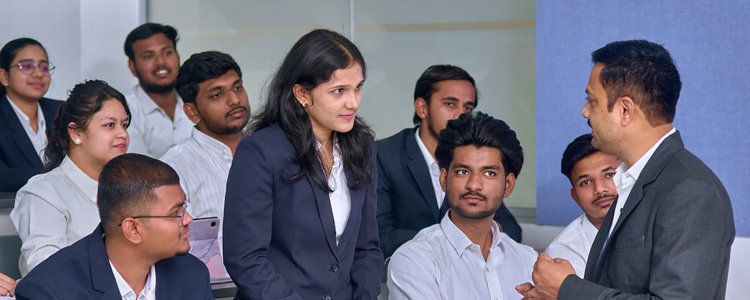 A student presenting data.